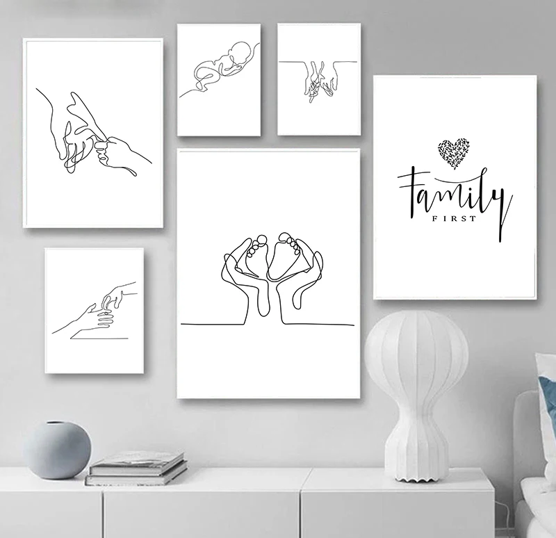 Geomtric Line Drawing Picture Home Decor Nordic Canvas Painting Wall Art Figure Family Love Modern Posters and Print for Bedroom