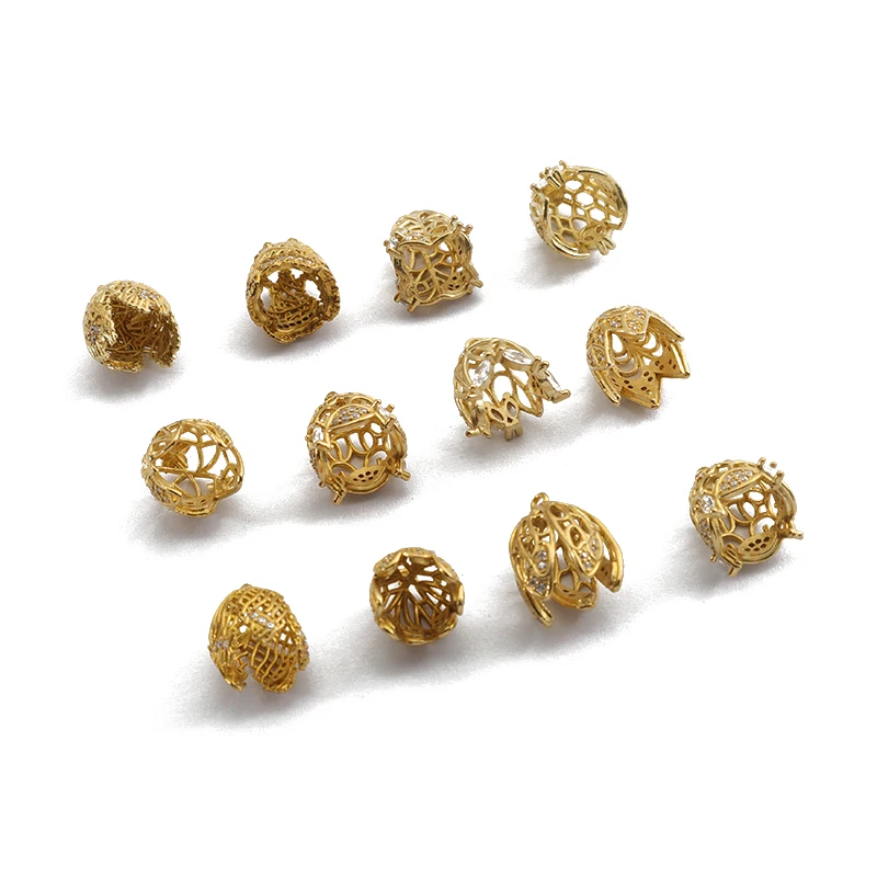 2pcs/lot Raw Brass Zircon Charms Beads Caps Connector Tassel Caps For DIY Bracelets Necklace Jewelry Making Accessories