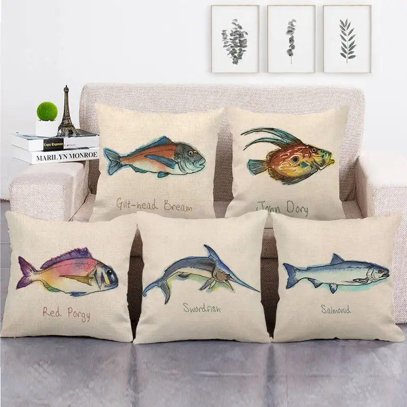 

Deep sea fish pillowcase Linen hug pillowcase Sofa pillow covers decorative Backrest Chair Office Car cushion cover 45x45cm