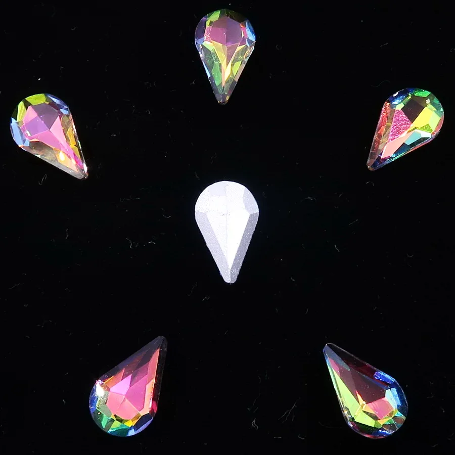 Glaskristall 8*13mm Schlanke Tropfenform Regenbogen- & Jelly-Candy-AB-Farben Pointback Klebe-Rhinestone-Perlen Applikation DIY-Verzierung – Detail 3