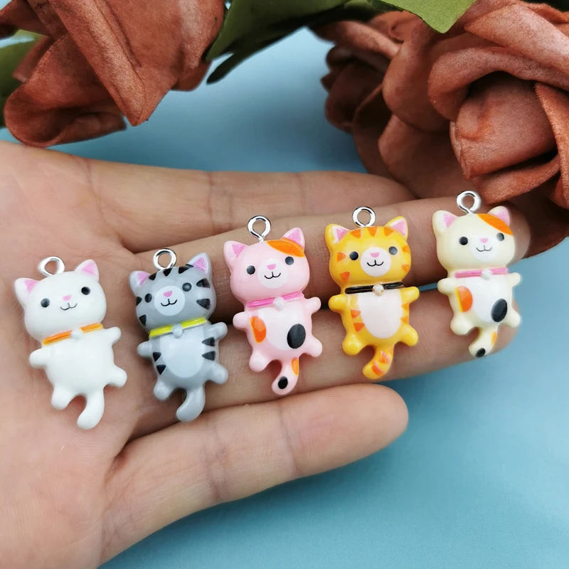 20pcs/pack Kawaii Cat Charms Pendants for Jewelry Making Animal Resin Charms Jewlery Findings DIY Craft F917