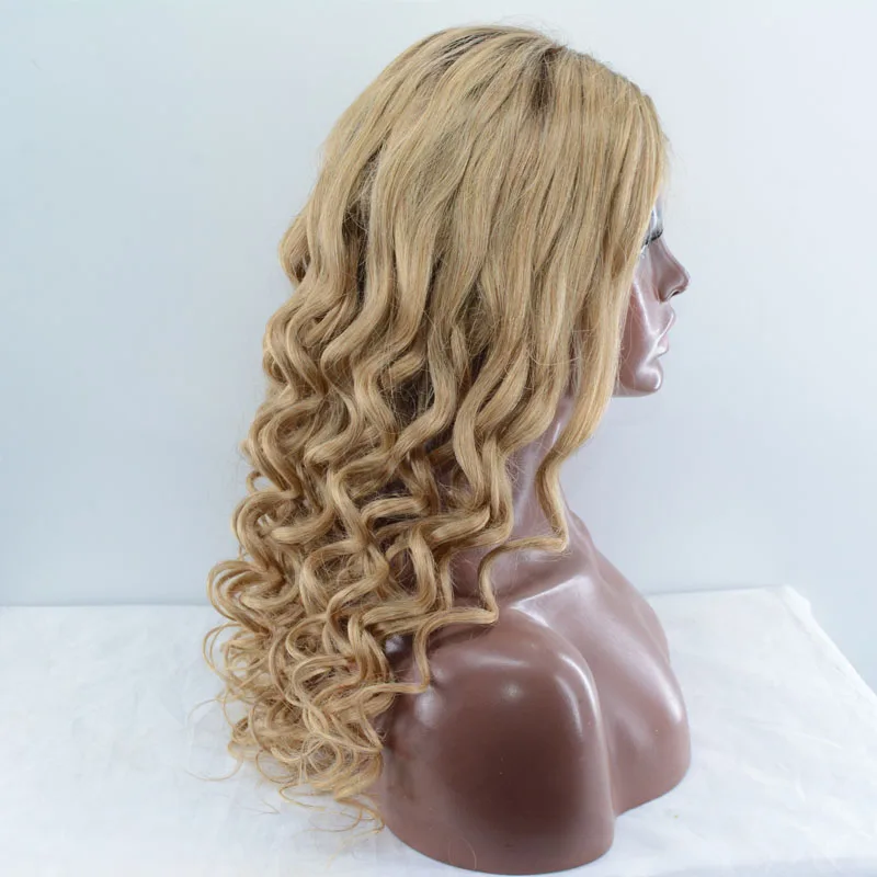 100% Real Remy Human Hair Lace Front Costume Wig Long curly Light Brown Wig for women 22 inch