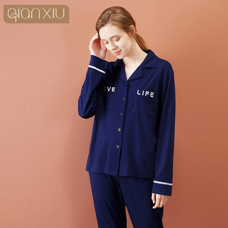 새로운 가을 연인 잠옷 Nightgrown Homewear Nightcloth 코튼 패션 플러스 사이즈 니트 카디건 커플 홈 의류