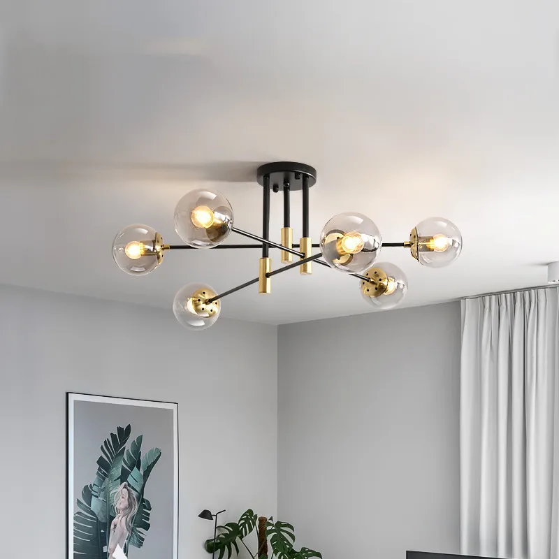 

Nordic bubble ball chandelier E27 LED retro light For Bedroom Living Room Study Home Lamps Indoor Gold black chandelier