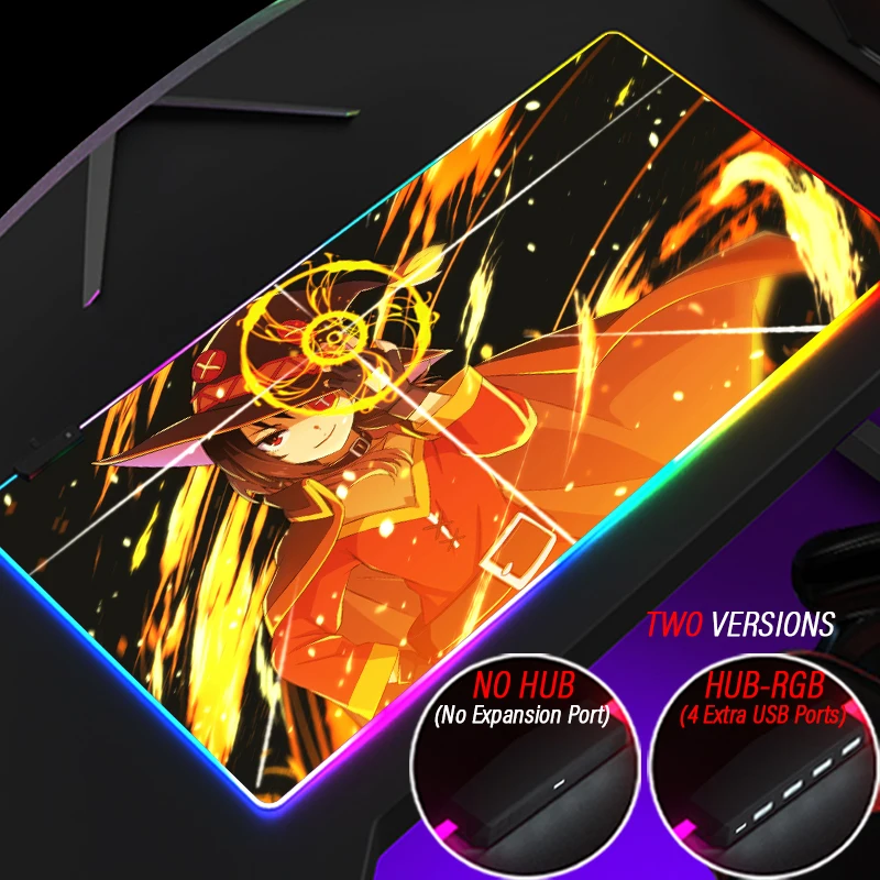 Magician Red Aqua RGB Gaming Mouse Pad Custom Cute Girly Megumin Playmat HUB Accessories 4Port USB Mousepad With LED Backlit Mat