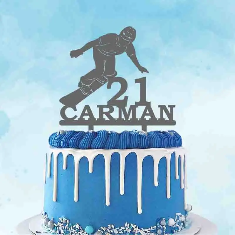 Personalized Skiing Cake Topper Custom Name Age Man Snowboarding Skiing Fans Winter Birthday Party Cake Decoration Topper