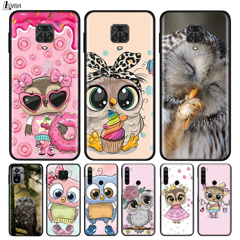 Lovely Animal Owl For Xiaomi Redmi Note 12 11 11T 10 9 8 7 6 5 4 Pro 5G 4G Silicone Soft Shockproof Black Phone Case