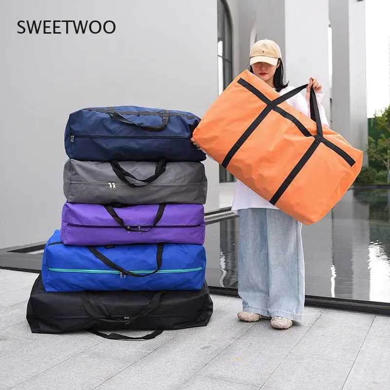 

Unisex Big Capacity Folding Luggage Bag With Zipper Large Waterproof Handbags Casual Thin Oxford Clothing Storage Bags Wearable