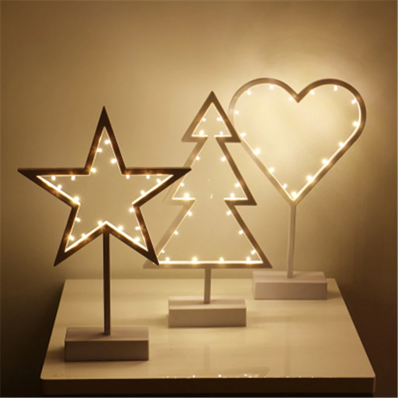 Hot Sale Romantic LED Modeling Light Star Heart Christmas Tree Christmas Room Home Decoration Desktop Night Lamp Ornament