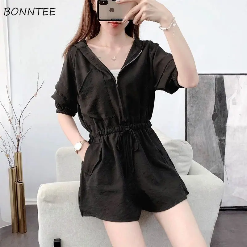 

Rompers Women New Casual Fashion Wide-leg Soft Simple Ladies Outerwear Trendy Korean Loose High Waist Short Sleeve Teens Clothes