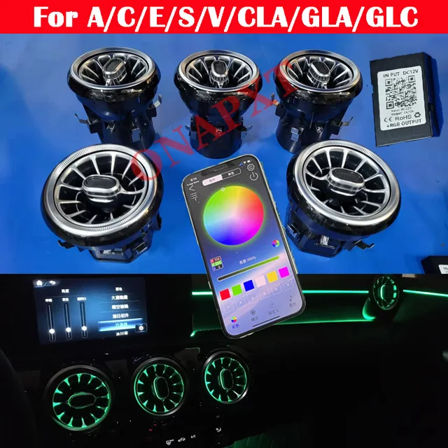 LED dla Benz A/C/E/S/V/CLA/GLA/GLC W176 W205 W213 W222 W447 W117 W156 X253 Bluetooth APP Dysza Światło otoczenia Turbina wentylacyjna