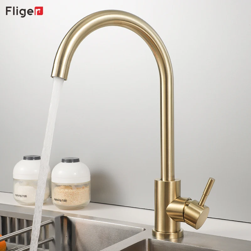 

Fliger Gold Kitchen Faucets Kitchen Sink Mixer Tap Hot Cold Water Mixer Faucet Stainless Steel Sink Faucets Torneira