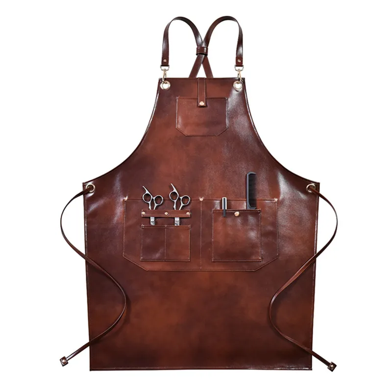 PU Leather Apron Crossback Strap Barista Bartender Pastry Chef Cafe Bistro BBQ Grill Uniform Florist Barber Carpenter Workwear