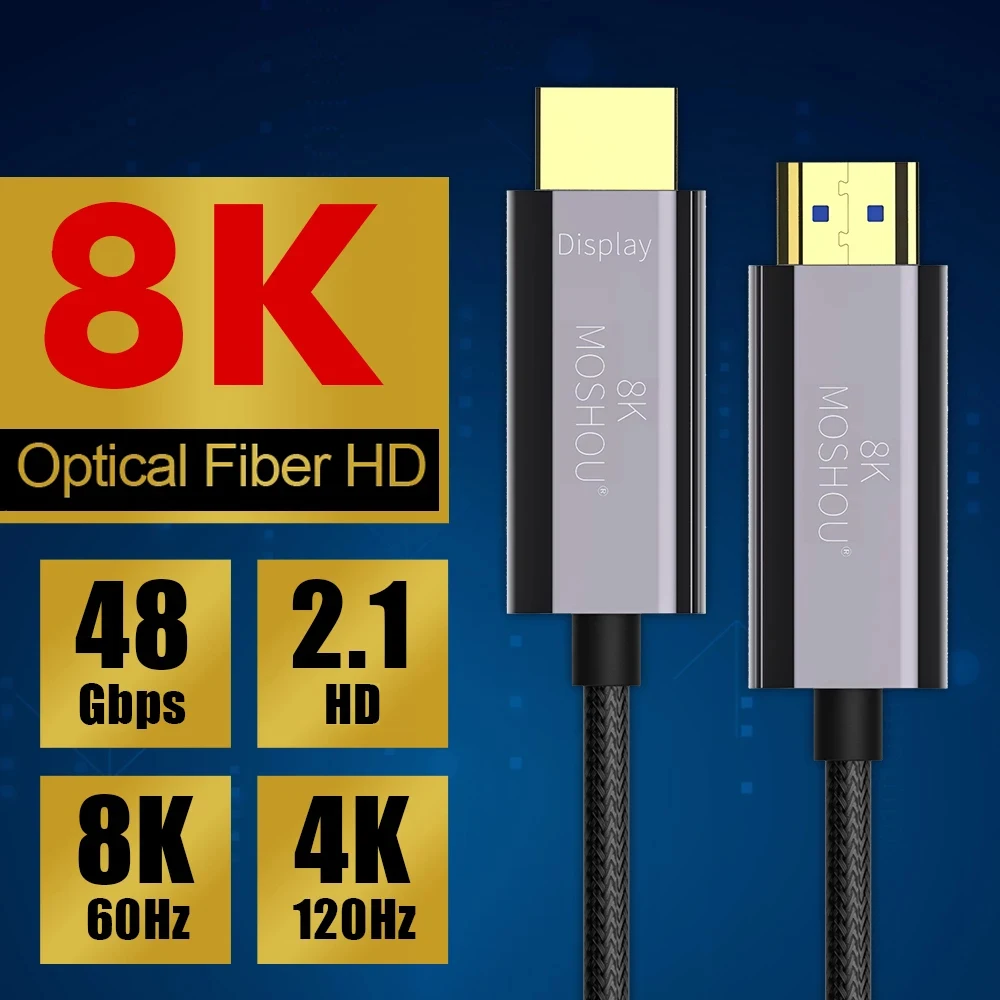 Kabel światłowodowy MOSHOU HDMI 2.1 eARC HDR10 + 8K @ 60Hz 4K @ 120Hz optyczny Ultra szybki dla PS5 RTX 3080 Xbox LG QLED TV