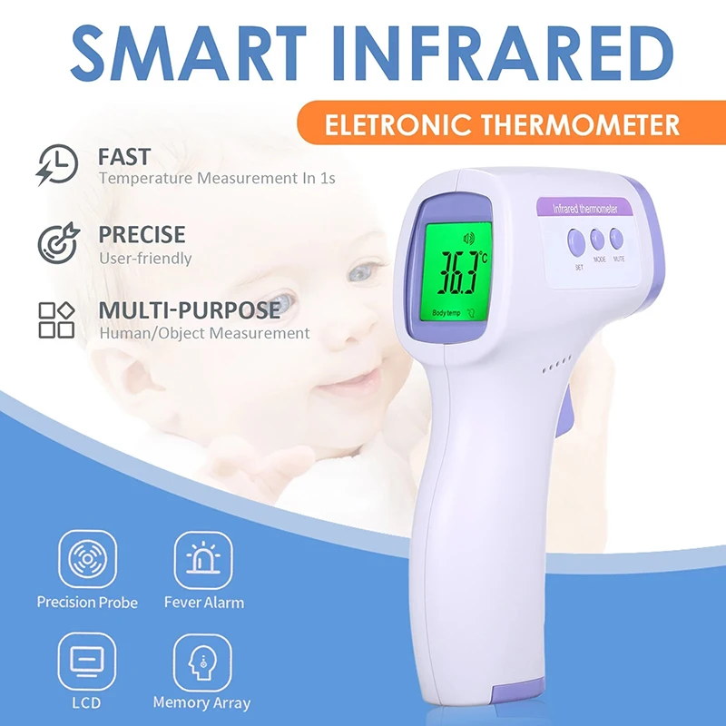 Termômetro infravermelho portátil sem contato para adultos, display digital, dispositivo de medição de saúde corporal, dispositivo médico, testa, infantil