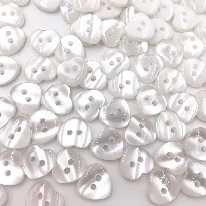 50PCS White Plastic Buttons Heart Garment Dolls Sewing Accessories DIY Scrapbookings 12MM PT348