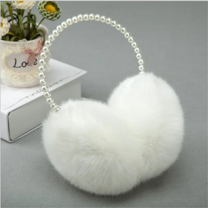 2022 2021 New Novelty Pearl Winter Earmuffs Women Fur Earmuff Ear Warmers Girls Imitation Rabbit Plush Cute Ear Hair Accessories