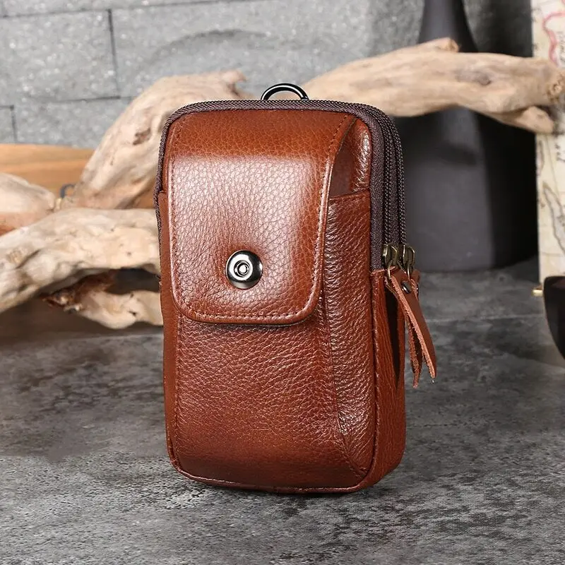 2019 New Multi-Function Leather Three-Layer Hook Mobile Phone Waist Bag Hot Selling Leather Verticle Phone Bag Factory Wholesale