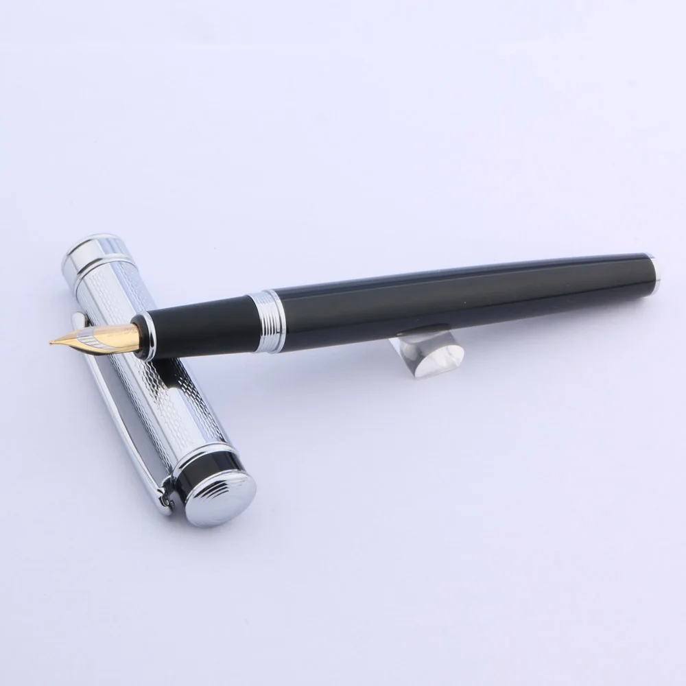 

luxury High quality brand BAOER 576 Black Lacquered Silver Mesh Metal Medium Fountain Pen ink pen Stationery Office Supplies