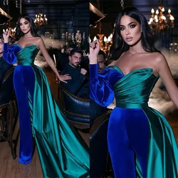 One Shoulder Jumpsuit Evening Dress Color Matching Sweetheart Prom Gowns With Wrap Floor Length Party Dresses Custom Made