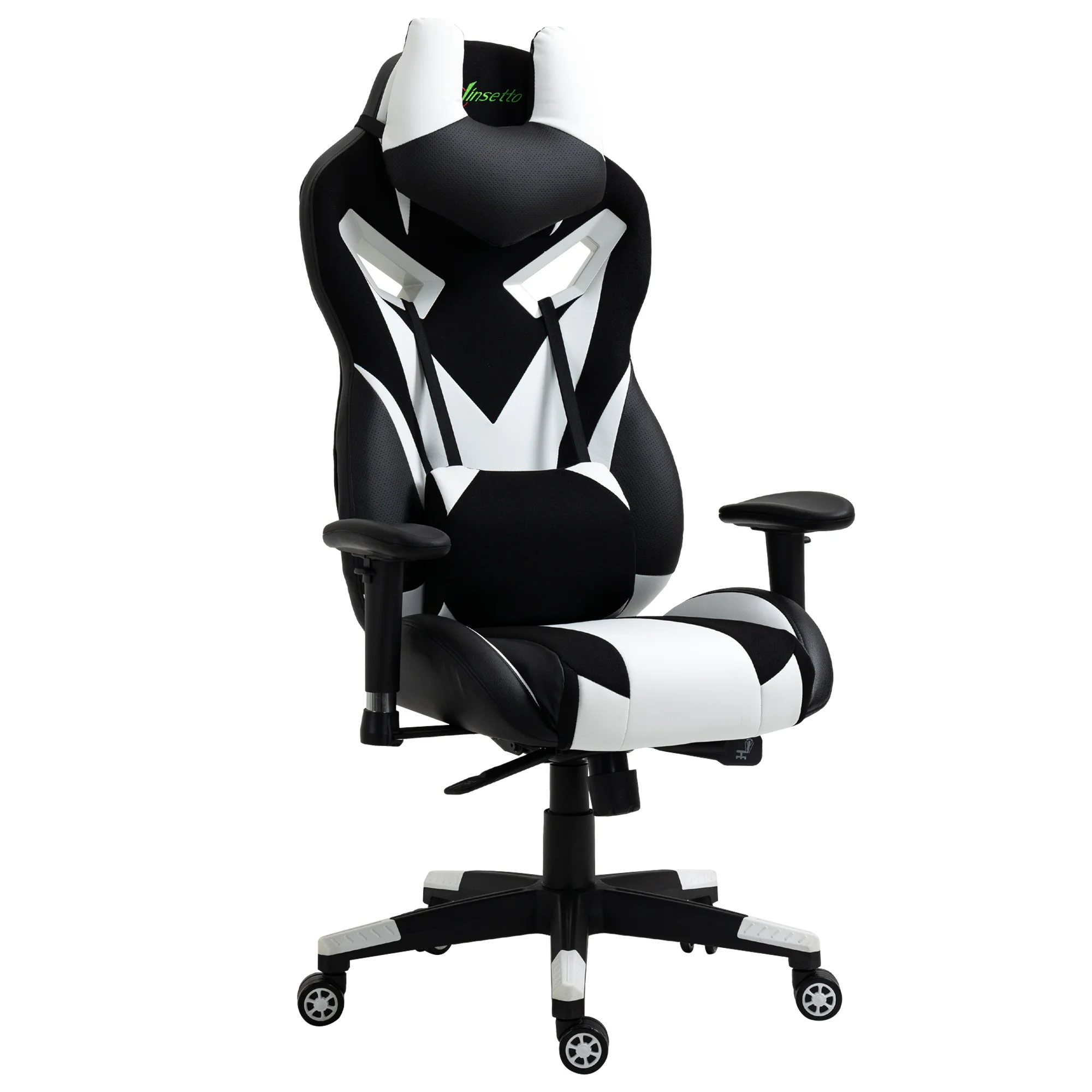 Vinsetto ergonomic Gaming chair adjustable height adjustable armrest adjustable removable headrest and cushion 70x71x125-133cm White