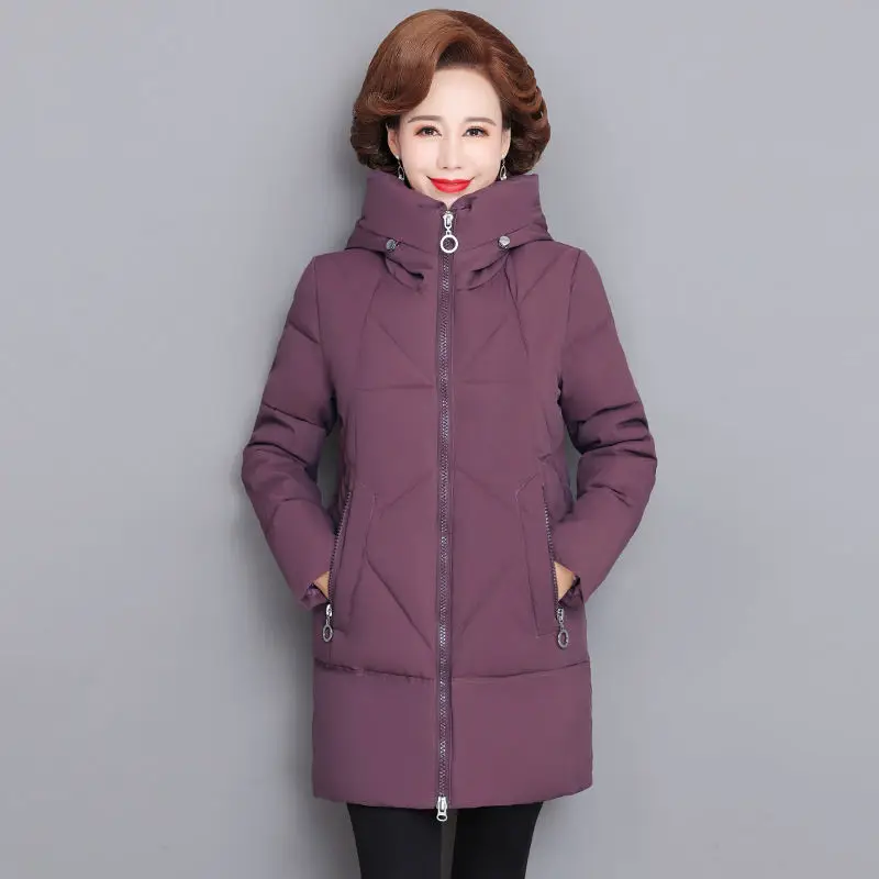 Women\'s Winter Jacket Middle-aged Mother New Cotton Padded Jacket Autumn Winter Long Hooded Warm Parka 6XL W2423