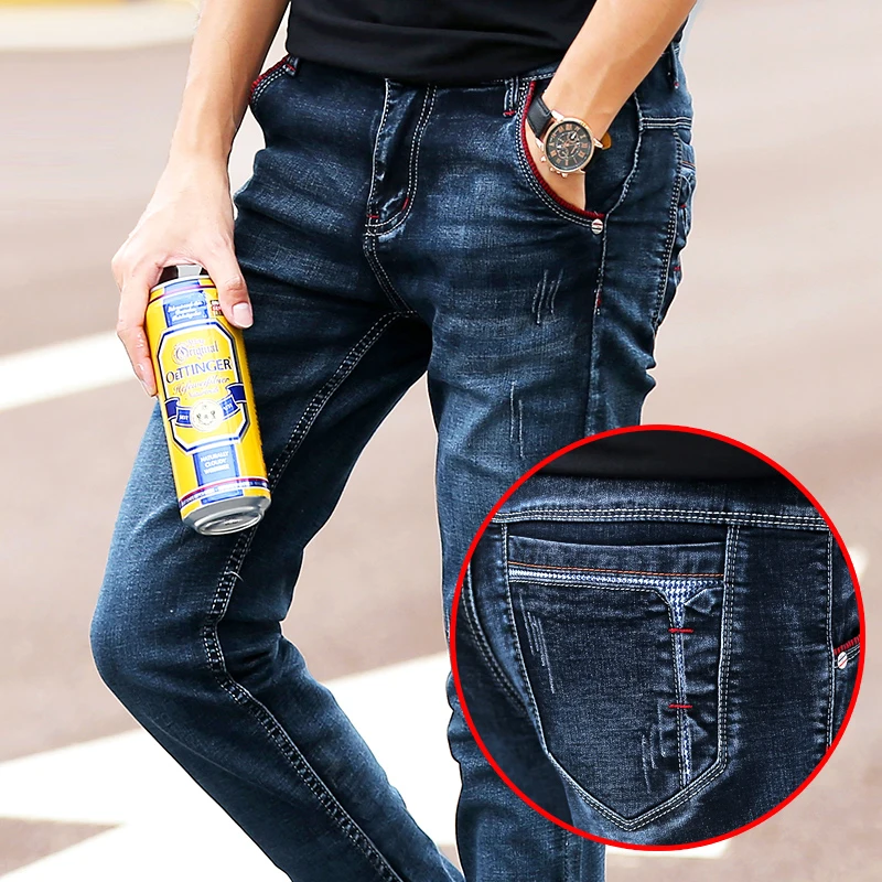 Jeans Herren neue schlanke Jeans, hochwertige lässige Stretch hose Herren bekleidung, Mode koreanische gerade vielseitige Jeans