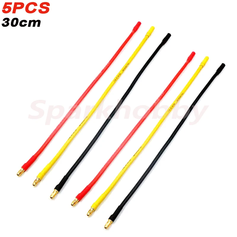 5PCS Sparkhobby 30cm 3.5mm Gold Bullet Banana Red/Yellow/Black RC Brushless Motor ESC Connectors Extension Cable Wire 16AWG