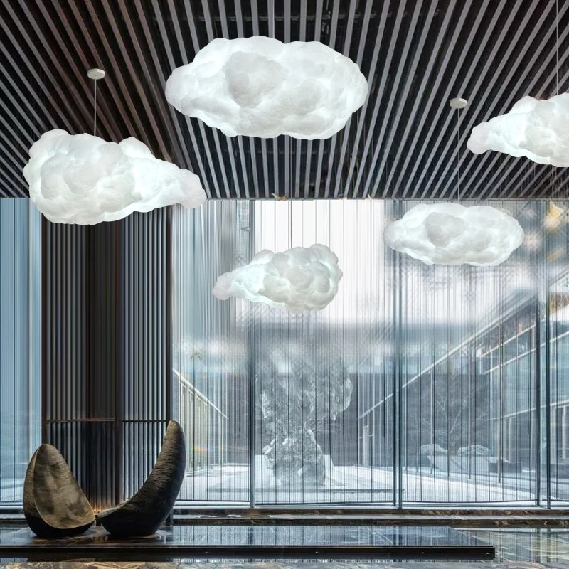 Different Shape White Clouds Chandelier Light Silk Cotton Cloud LED Suspension Hanging Lamp for Kids room Nursery School