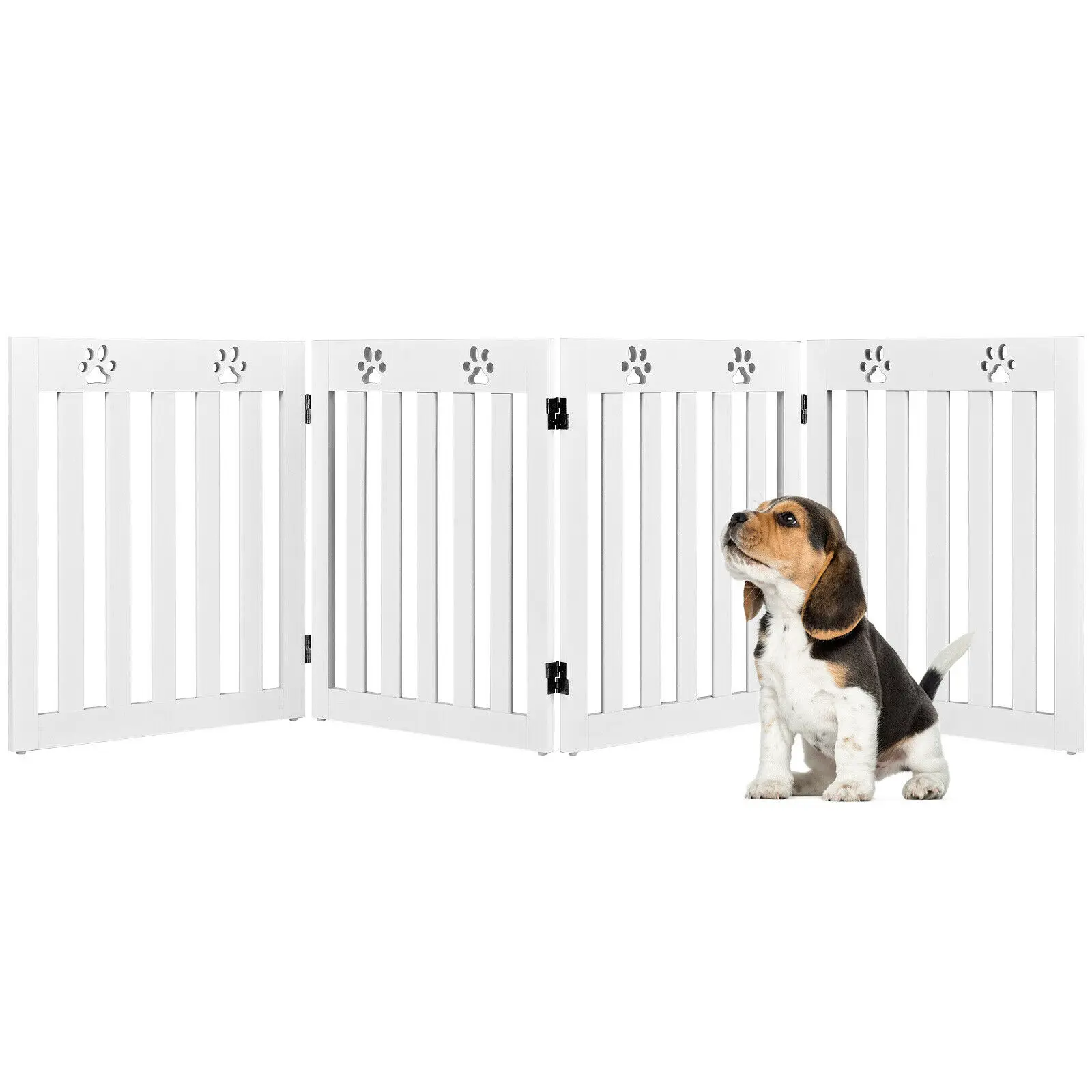 

24" Folding Wooden Freestanding Pet Gate Dog Gate W/360° Hinge White