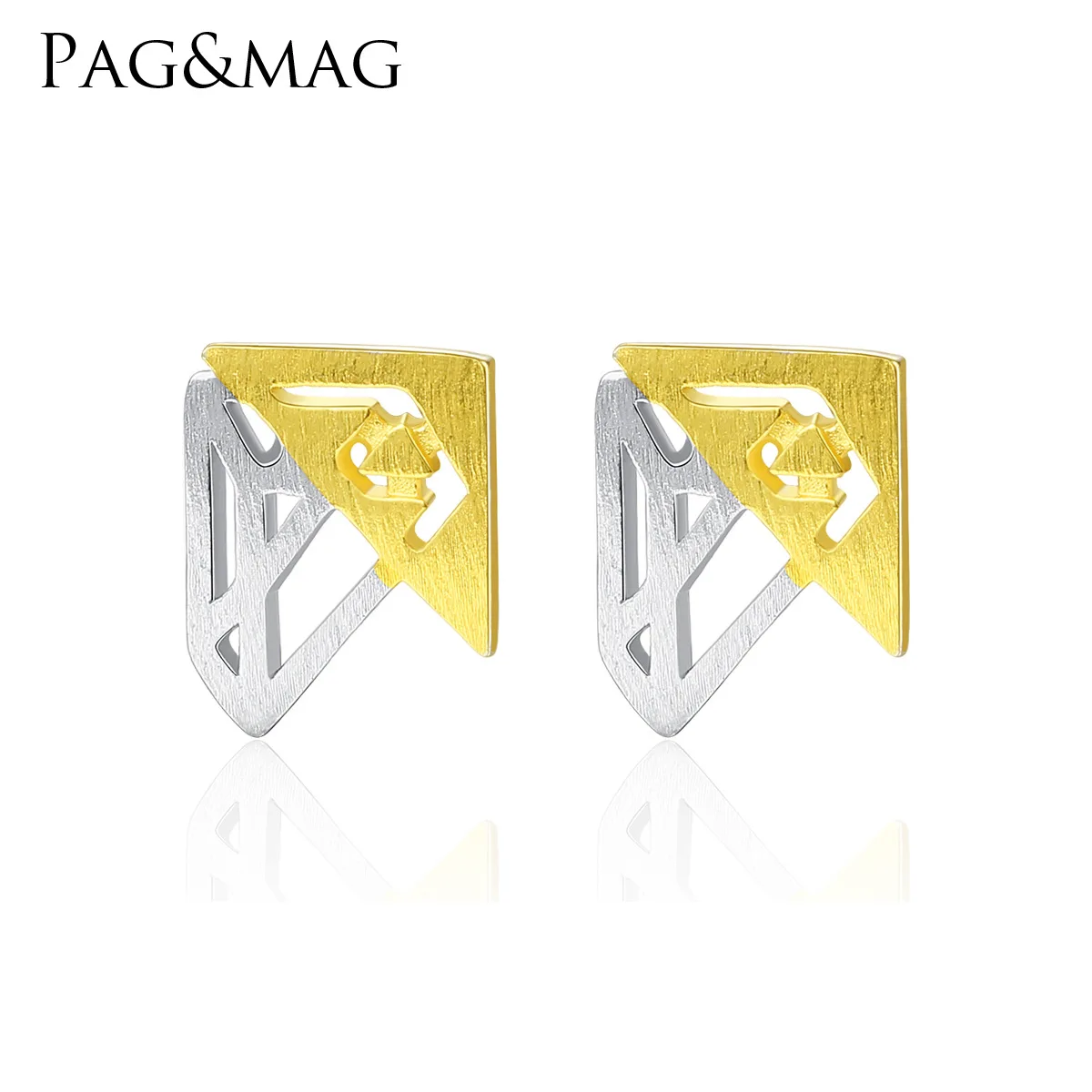 PAG & MAG S925 Sterling Silver Japanese and Korean personalized creative Earrings female temperament long geometric Earrings