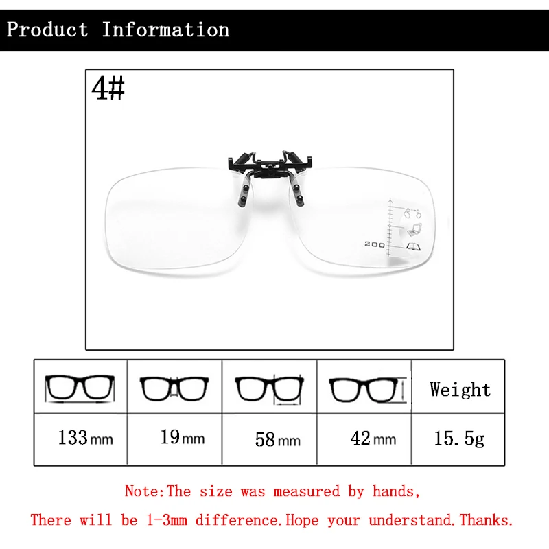 Clip-On-Lesebrille mit Vergrößerungsfunktion, Anti-Blaulicht, für Damen und Herren, zum Sehen in der Nähe und in der Ferne, Clip-Linsen, Presbyopie-Brille +1,0~+3,5 – Detail 7