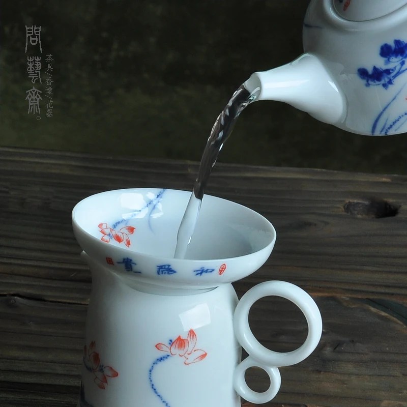 Ceramic blue- white porcelain tea filter white porcelain underglaze color tea leakage Kung Fu tea set accessories gold tea filet