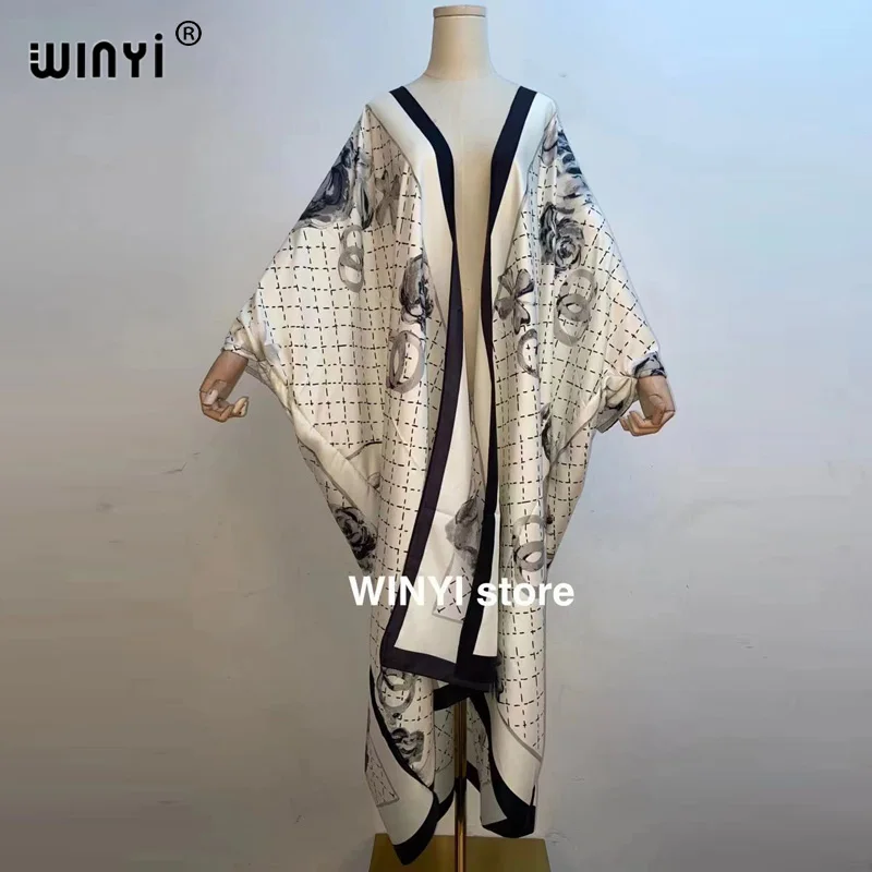 

WINYI Middle East Sunmer Women Cardigan stitch coat dress Cocktail sexcy Boho Maxi African Holiday Batwing Sleeve Silk Robe