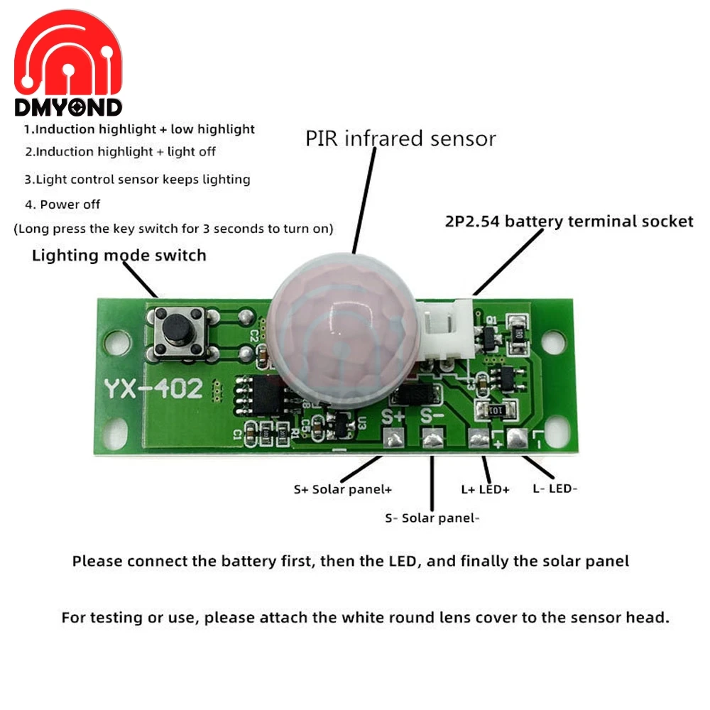 3.7V DIY Solar Lamp Board Control Sensor Night Light Module Controller Module Infrared Human Body Induction Solar Circuit Board