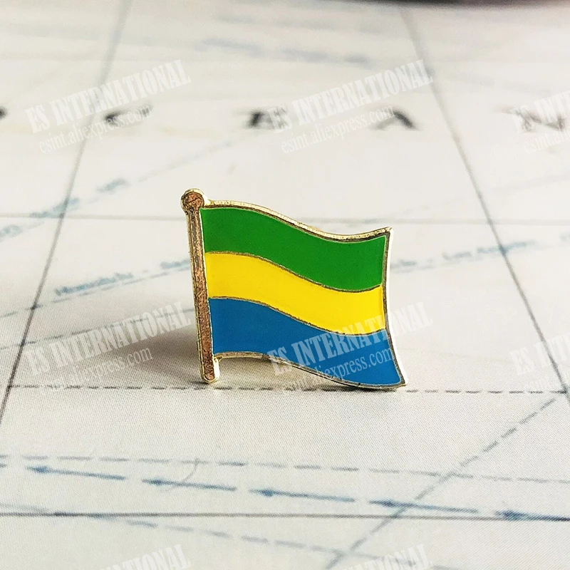 Gabon National Flag Lapel Pins Crystal Epoxy Metal Enamel Badge Paint Brooch Souvenir Suit  Personality  Commemorative  Gifts