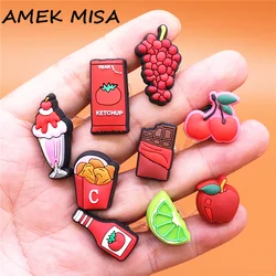 Fruit Candy Shoe Charms Original Cute Grapes Chocolate Ice Cream Fried Chicken Shoe Accessories Lemon Apple Clog Pins Decoration