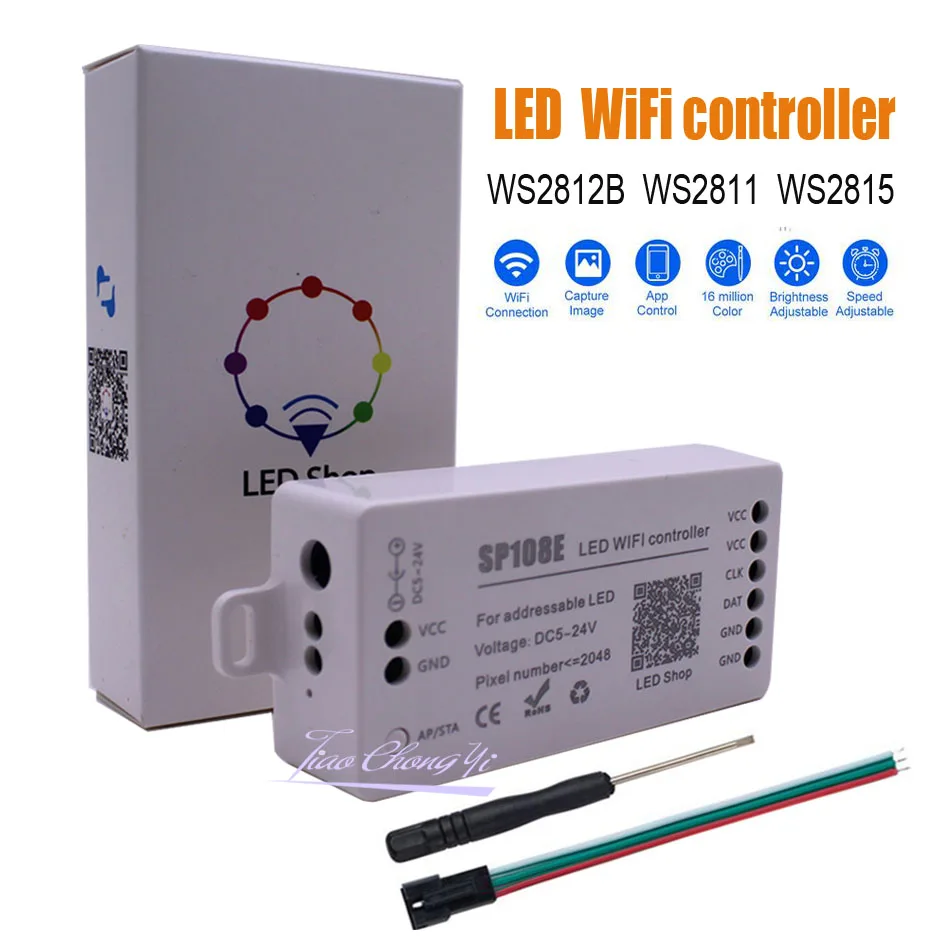 

WS2811 WS2812B SP108E LED Strip WIFI Controller WS2813 WS2815 SK6812 Etc LED Module Light Smart APP Wireless Control DC5-24V