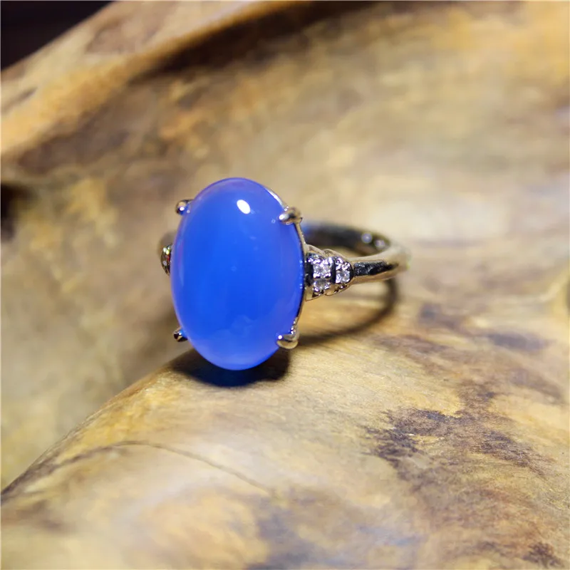 Liemjee Personality Fashion Jewelry Geometry Blue Agate Luxury Silver Plated Ring For Women Feature Concise Namour Charm Gift