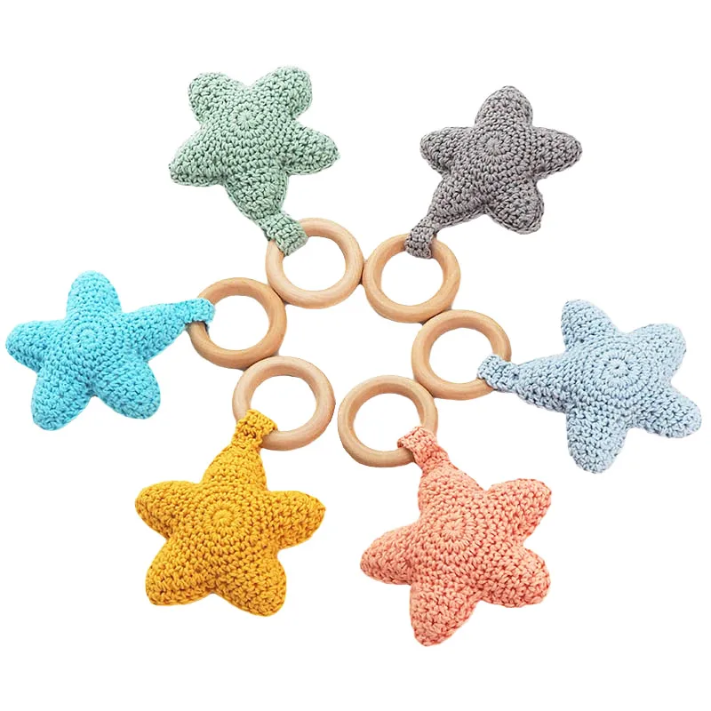 

Chenkai 10PCS Crochet Star Nature Wood Ring Pacifier Dummy Teether Grasper DIY Infant Sensory Bite Jewelry Baby Teethering Toy