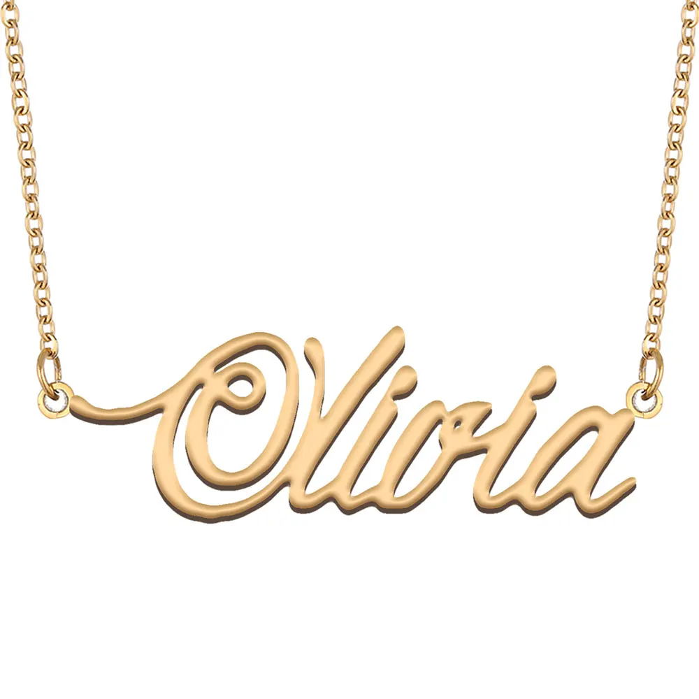 

Olivia Name Necklace for Women Stainless Steel Jewelry Dainty Personalized Nameplate Pendant Femme Mother Friends Party Gift