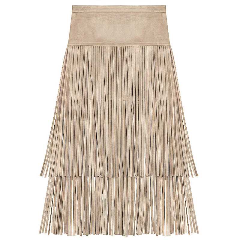 Suede Fringed High Waist Skirt with Irregular Body Shape Skirts Womens Faldas Short Skirt