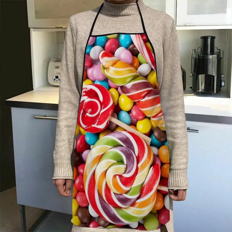 Custom Candy Pattern Kitchen Apron Dinner Party Cooking Apron Adult Baking Accessories Waterproof Fabric Printed Cleaning Tools