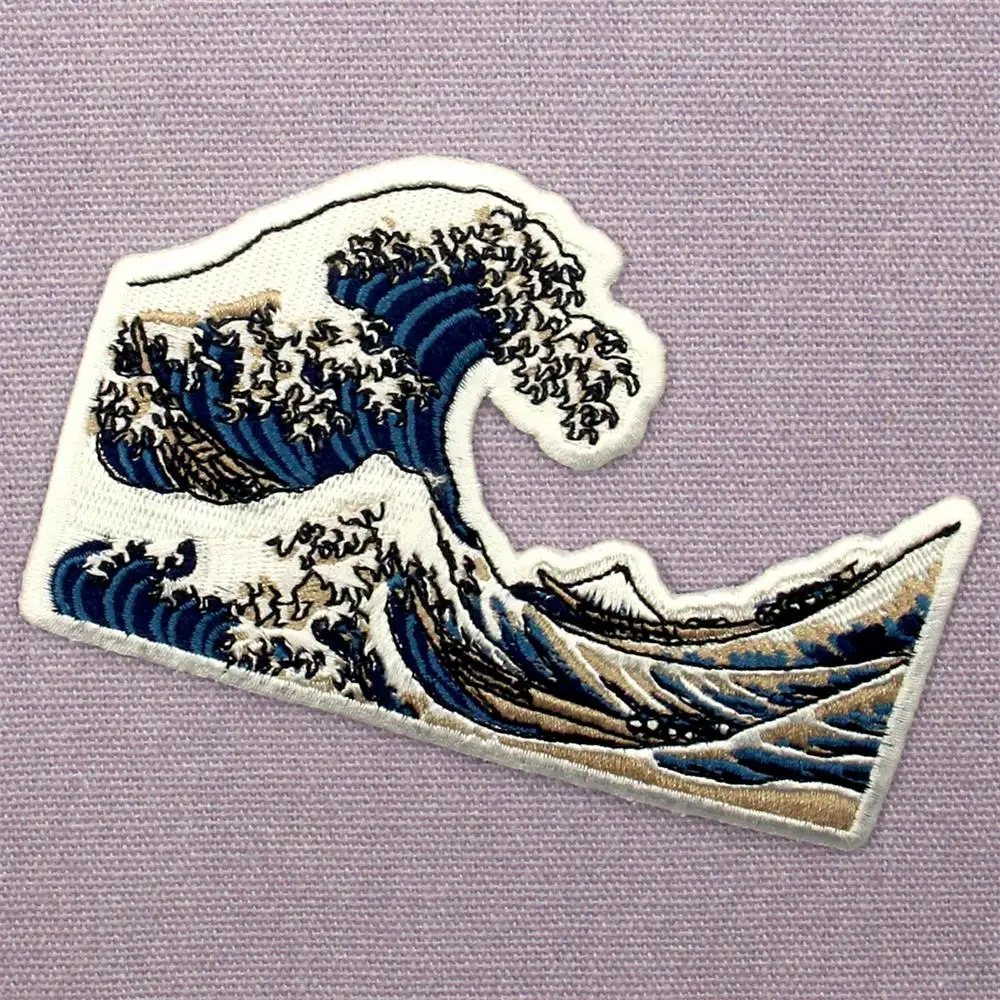 Embird Patches Embroidered Patch For Clothes Great Wave off Kanagawa  Ceo-friendly Handmade Applique Patches For Kids Patch