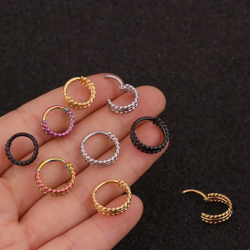 Twist Huggie Captive Bead Ring Hoop Closed Circle Cartilage Earring Helix Tragus Daith Conch Rook Snug Ear Piercing Jewelry