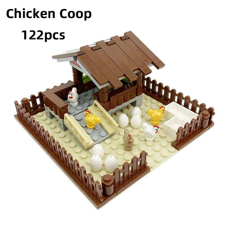 MOC ферма ранчо собака питомник курятник строительный блок игрушки животное кукуруза морковь кролик курица яйцо корова Бык Свинья сарай дом