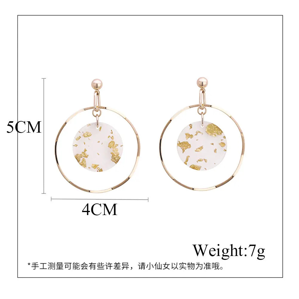 Korean Tide Retro Fashionable Metal Hollow Out Earring Mosaic Circle Transparent Resin Gold Sequins Simple Geometric Earrings