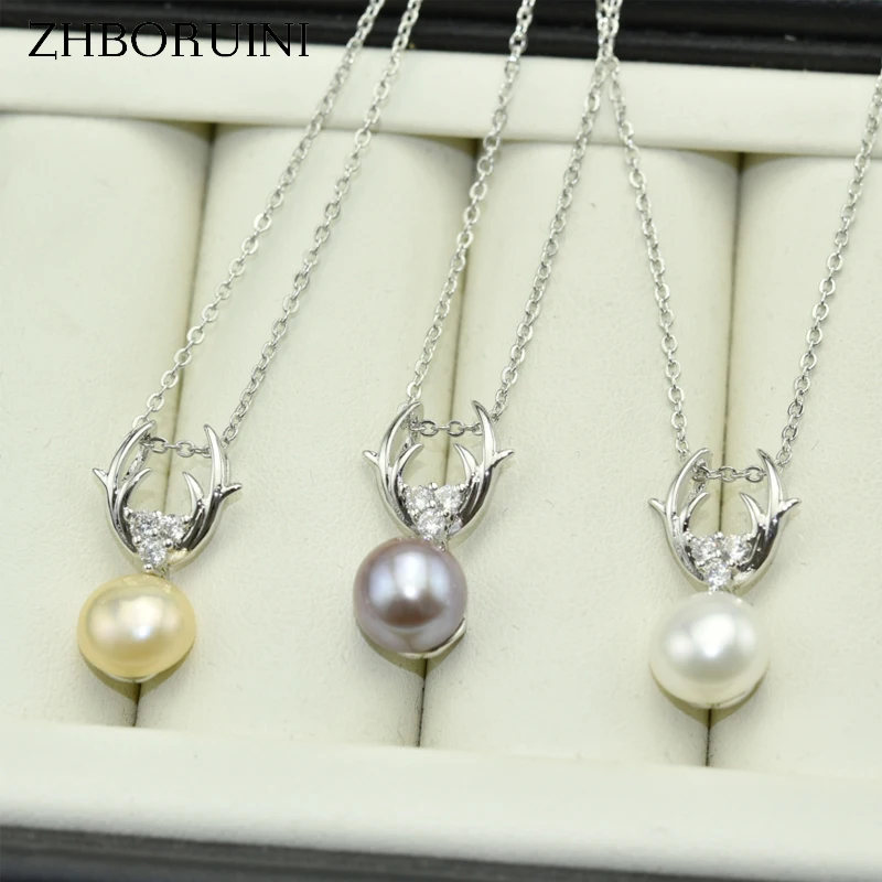 ZHBORUINI 2020 Fine Jewelry Pearl Necklace Natural Freshwater Pearl Deer Shaped Pendants 925 Sterling Silver Jewelry For Women