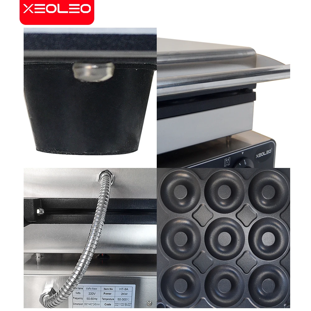 XEOLEO 9 Hole Electric Donut machine Commercial Mini Donuts Maker 1300W Non-Stick 9CM Circle Rings Kitchen Appliance