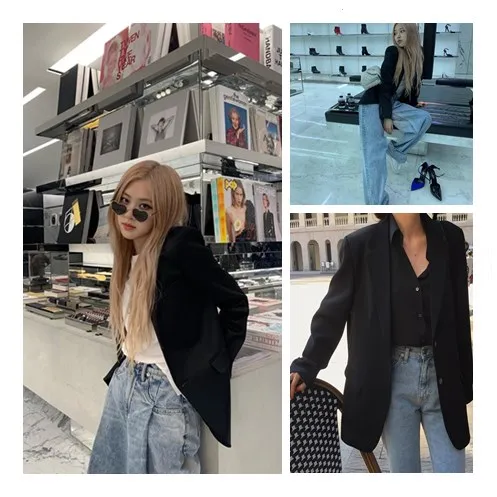 kpop korean Celebrity Women korean British style Business Jacket Autumn Office Lady loose Coat Outerwear female Long Sleeve Top